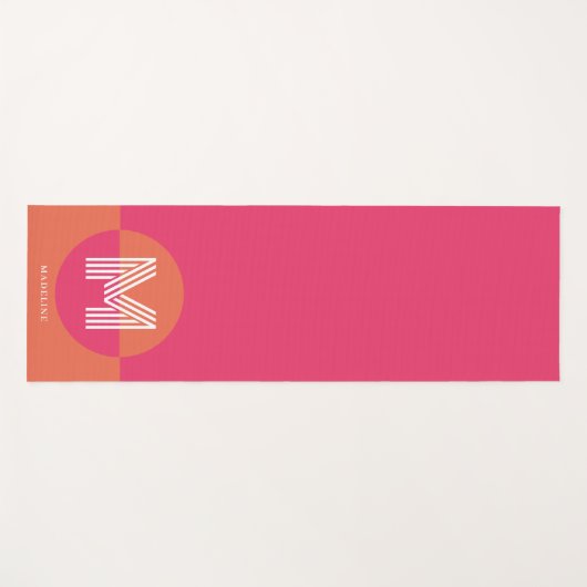 Chic Retro Pink Orange Geometric Modern Monogram Yogamat (Voorkant (horizontaal))