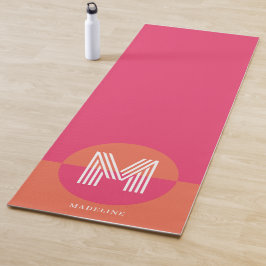 Chic Retro Pink Orange Geometric Modern Monogram Yogamat