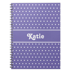 Chic Retro Polka Dots Paarse en witte naam Notitieboek
