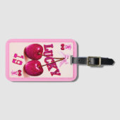 Chic Retro Roze Glitter Geluks Kers Bagagelabel (Voorkant (horizontaal))