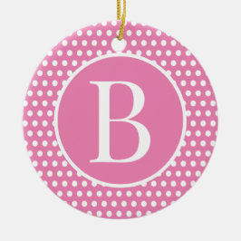 Chic Retro Roze initiaal letter Polka Dots Keramisch Ornament