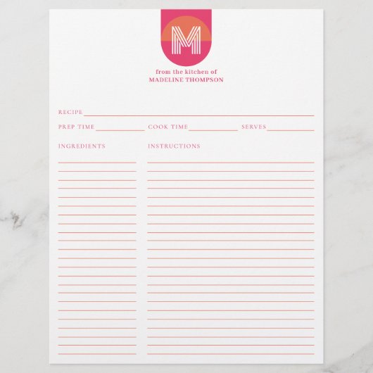 Chic Retro Roze Sinaasappel Geometrische Monogram (Voorkant)