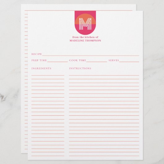 Chic Retro Roze Sinaasappel Geometrische Monogram (Voorkant / Achterkant)