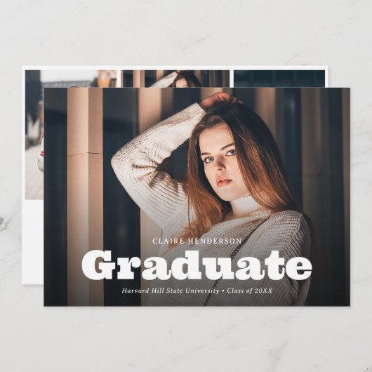 Chic Retro  Stijl Afstuderen voor fotocollage Aankondiging (Voorkant / Achterkant)