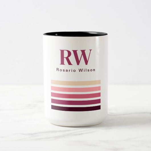 Chic Retro Stripes Monogram Coffee Mug Tweekleurige Koffiemok (Center)