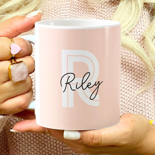 Chic Retro Stripes Monogram Schattige Eenvoudig Koffiemok