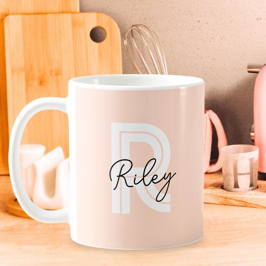 Chic Retro Stripes Monogram Schattige Eenvoudig Koffiemok