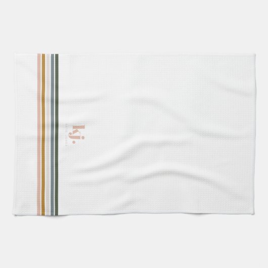 Chic Retro Stripes Monogram Tea Towel Theedoek (Horizontaal)