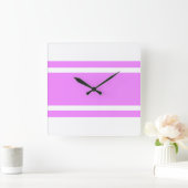 Chic Retro Wide Light Roze Racing Stripes op Wit Vierkante Klok (Huis)