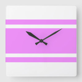 Chic Retro Wide Light Roze Racing Stripes op Wit Vierkante Klok