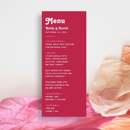 Chic Retro Zomer Helder Hot Pink Wedding Menu