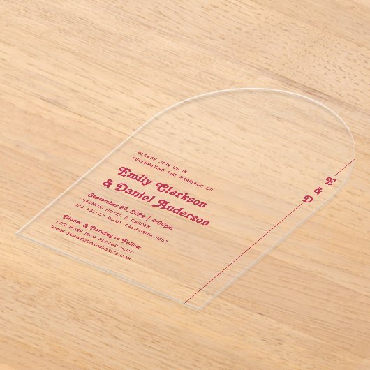 Chic Retro Zomer Helder Hot Roze Monogram Huwelijk Acryl Uitnodigingen (Laagn)