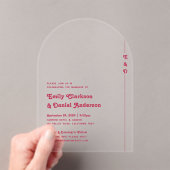 Chic Retro Zomer Helder Hot Roze Monogram Huwelijk Acryl Uitnodigingen (Insitu (Draagbaar))