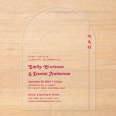 Chic Retro Zomer Helder Hot Roze Monogram Huwelijk Acryl Uitnodigingen (Voorkant)