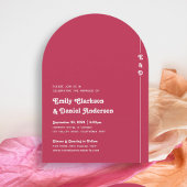 Chic Retro Zomer Helder Hot Roze Monogram Huwelijk Kaart