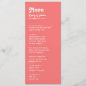 Chic Retro Zomer Heldere Koraal Roze Huwelijk Menu (Voorkant)