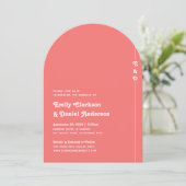 Chic Retro Zomerkoraal Roze Monogram Huwelijk Kaart (Staand voorkant)