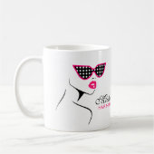 Chic Retro Zwart Roze Polka Dot Zonnebril Schoonhe Koffiemok (Links)