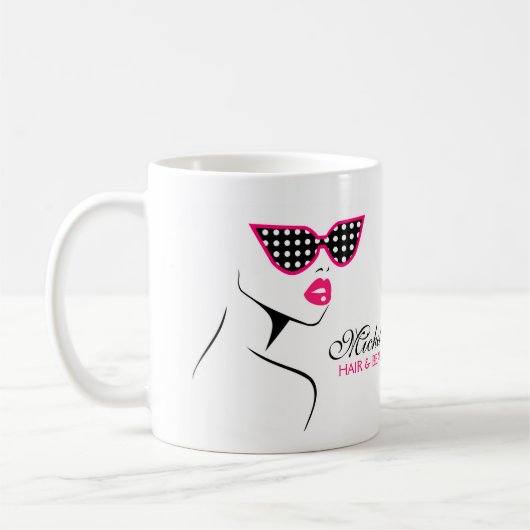 Chic Retro Zwart Roze Polka Dot Zonnebril Schoonhe Koffiemok (Links)