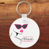 Chic Retro Zwart Roze Polka Dot Zonnebril Schoonhe Sleutelhanger (Voorkant)
