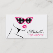 Chic Retro Zwart Roze Polka Dot Zonnebril Schoonhe Visitekaartje (Voorkant)