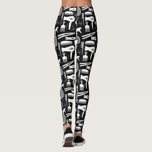 Chic Retro Zwart & Wit Haar Salon Gereedschap Patr Leggings (Achterkant)