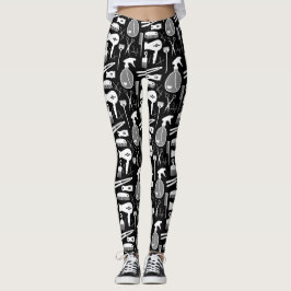 Chic Retro Zwart & Wit Haar Salon Gereedschap Patr Leggings