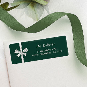 Chic Ribbon Bow Pine Green Minimalist Kerstmis Etiket