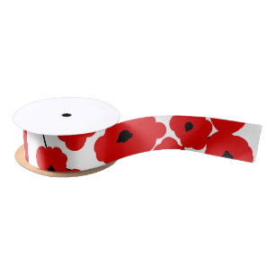 CHIC RIBBON_MOD RED & BLACK POPPIES SATIJNEN LINT
