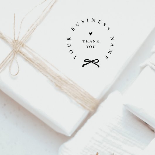 Chic Ribbon Round Elegant Business Name Thank You Rubberstempel