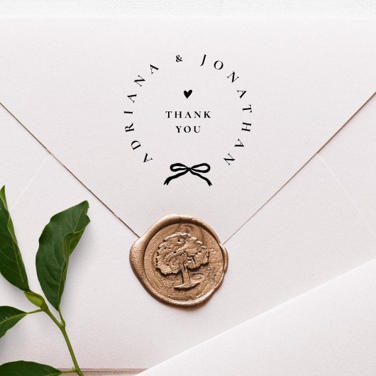 Chic Ribbon Round Elegant Wedding Thank You Rubberstempel