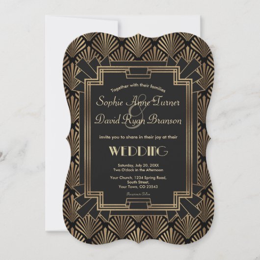 Chic Roaring 20's Great Gatsby Art Deco Wedding Kaart (Voorkant)