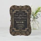 Chic Roaring 20's Great Gatsby Art Deco Wedding Kaart (Staand voorkant)