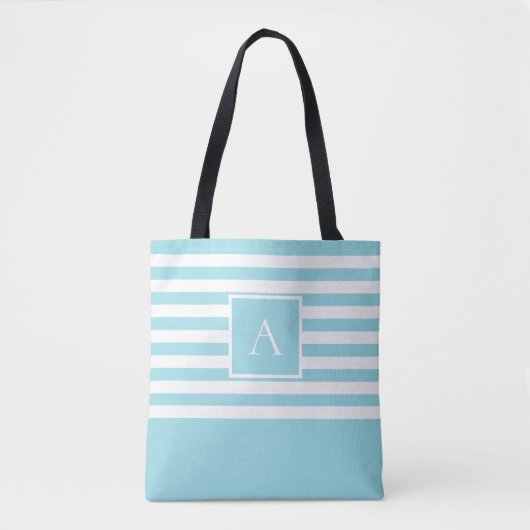 CHIC ROBIN EGG WHITE STRIPE Square Letter Monogram Tote Bag (Voorkant)