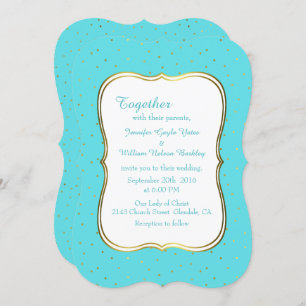 Chic Robins Egg Blue en Gold Wedding Invitation Kaart