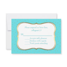 Chic Robins Egg Blue en Gold Wedding RSVP Kaarten