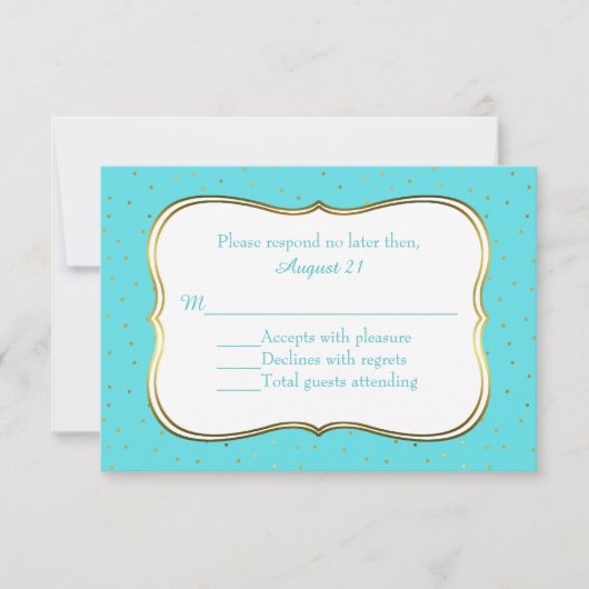 Chic Robins Egg Blue en Gold Wedding RSVP Kaarten Kaartje (Voorkant)