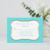 Chic Robins Egg Blue en Gold Wedding RSVP Kaarten Kaartje (Staand voorkant)