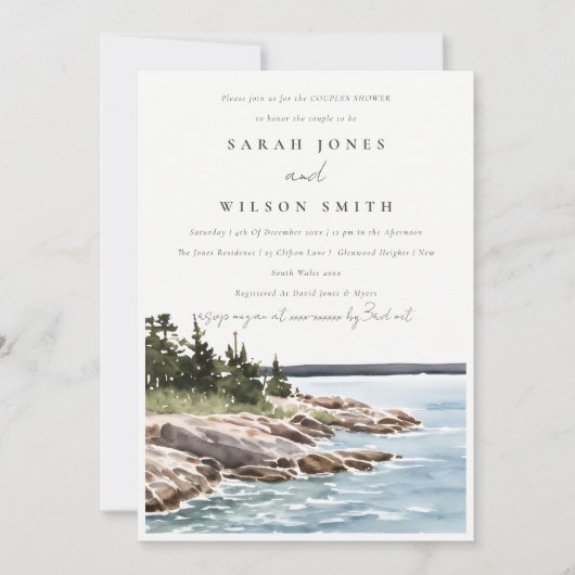 Chic Rocky Pine Mountain Seascape Couples Shower Kaart (Voorkant)