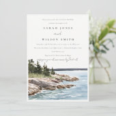 Chic Rocky Pine Mountain Seascape Couples Shower Kaart (Staand voorkant)