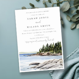 Chic Rocky Pine Mountain Seascape Couples Shower Kaart