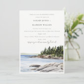 Chic Rocky Pine Mountain Seascape Rehearsal Dinner Kaart (Staand voorkant)