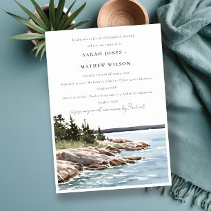 Chic Rocky Pine Mountain Seascape Rehearsal Dinner Kaart