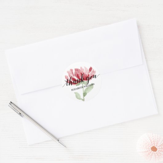 Chic rode bloem Dank u Ronde Sticker (Envelop)