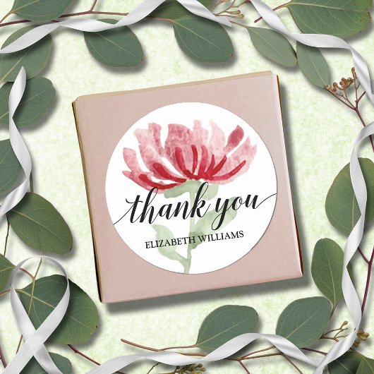 Chic rode bloem Dank u Ronde Sticker