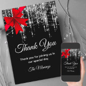 Chic rode boog zwart zilver faux glitter bedankt kaart