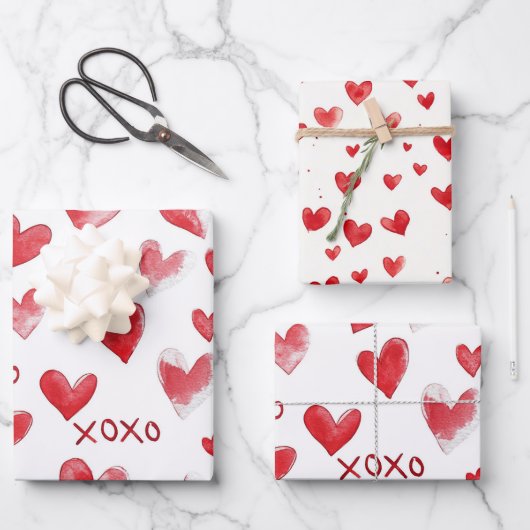 Chic Rode Crème Valentijnsdag Liefde Inpakpapier Vel (Voorkant)