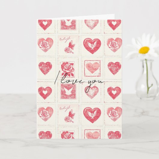 Chic Rode Crème Valentijnsdag Liefde Kaart (Kleine Plant)