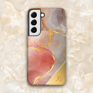 Chic Rode en Gouden Agaat Monogram Samsung Galaxy Hoesje