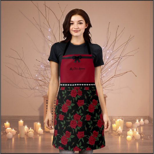 Chic Rode en Zwarte Rozen Tuin Schort Mode Schort